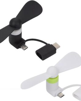 KARELLS Mini Mobile Phone Fan, Mini Mobile Phone Fan, 2 Pieces Portable USB Fan, Portable Cooler Rotating Fan, USB Fan Small Quiet, 2-in-1 Fan, for Android Phones/Type-C Phones