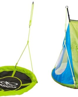 HUDORA Nest Swing 110 – Green/Orange Swing for up to 100 kg – Hanging Swing with 110 cm Diameter for Indoor and Outdoor Use – Height-Adjustable Family Swing for Children and Adults