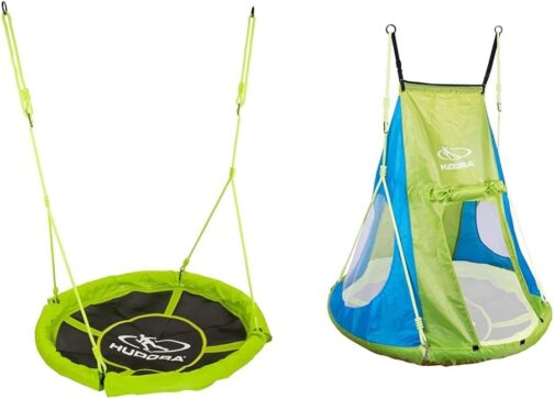 HUDORA Nest Swing 110 - Green/Orange Swing for up to 100 kg - Hanging Swing with 110 cm Diameter for Indoor and Outdoor Use - Height-Adjustable Family Swing for Children and Adults