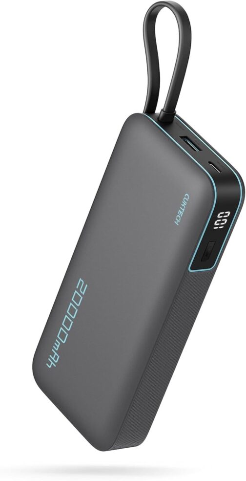 CUKTECH 20000 mAh Power Bank, 45 W Power Bank with Integrated USB-C Cable, External Mobile Phone Batteries with Quick Charge Function, External Battery with Digital Display for iPhone 16/15 Pro Max,