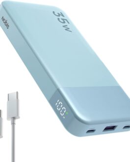 NOBIS Power Bank, Powerbank 10000 mAh, 35 W External Mobile Phone Batteries, Quick Charging, External Battery with C to C Cable, Portable Charger with Digital Display for Phone Pad, Android, etc