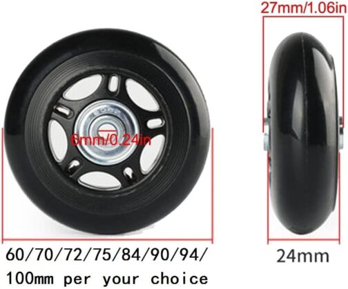 LOTOWELZON 1 Pair Black Mute Luggage Replacement Wheels 64/68/70/75/80/84/90 mm Thickness 24 mm with 6 mm Ball Bearings Repair Kits ABEC 608zz for Suitcases and Inline Outdoor Skate – Bild 5