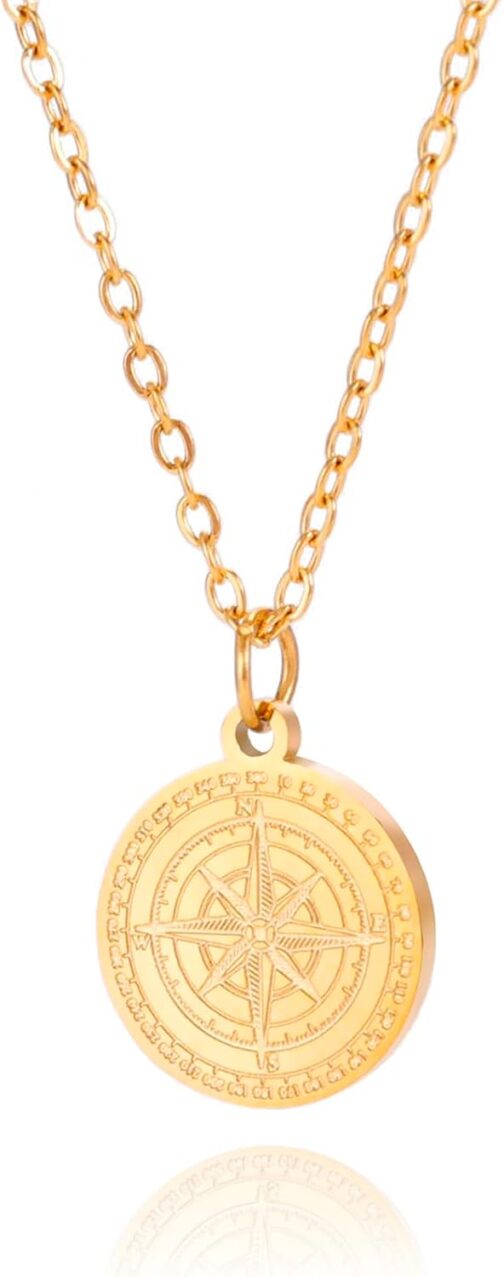 VASSAGO Compass Necklace for Men Women North Star Compass Pendant Necklace Vintage Nautical Graduation Medal Jewellery Amulet for Men
