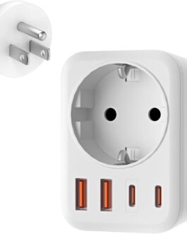 USA Adapter Socket, 5-in-1 Adapter USA Germany Plug with 1 AC 2 USB-C 2 USB-A (3.4 A), 3750 W Travel Adapter USA Adapter, EU to US Adapter for America, Canada, Thailand, Mexico (White/Type B)