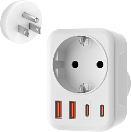 USA Adapter Socket, 5-in-1 Adapter USA Germany Plug with 1 AC 2 USB-C 2 USB-A (3.4 A), 3750 W Travel Adapter USA Adapter, EU to US Adapter for America, Canada, Thailand, Mexico (White/Type B)