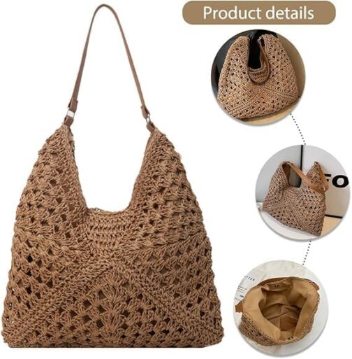 KERLYING Straw Bags Women's Summer Hollowed Beach Shoulder Bag, 2025 Leisure Shoulder Handbag by the Sea, Large Woven – Bild 5
