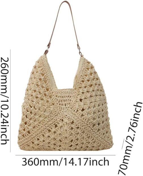 KERLYING Straw Bags Women's Summer Hollowed Beach Shoulder Bag, 2025 Leisure Shoulder Handbag by the Sea, Large Woven – Bild 7