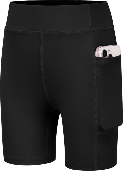 Arshiner Girls' Shorts, Sports Leggings, Short Trousers, Children's Cycling Shorts, Breathable High Waist Gym Trousers with Pocket, 5-12 Years