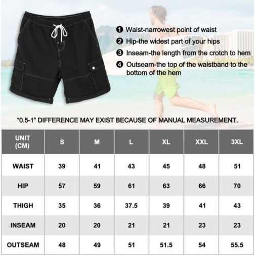 riemot Badeshorts Herren Schnelltrocknend Badehose Kurzen Strandhose Boardshorts Atmungsaktiv Sporthose Trainingshose mit Mesh-Futter und Verstellbarem Tunnelzug Größe S-3XL – Bild 6