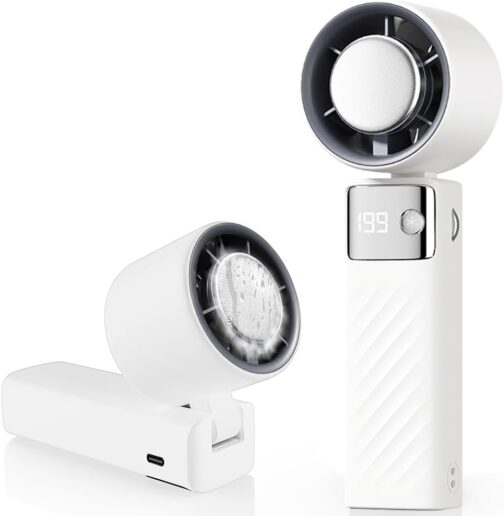 CATGIFF Handheld Fan, Mini Fan Battery Rechargeable, Adjustable Speed (1-199), Digital Display, 90° Adjustable Fan, Small, Quiet Turbo for Travel, Camping, Travel, Outdoor, White