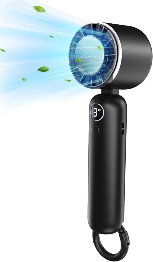 Anysun Battery Rechargeable Handheld Fan, Ice Cooling USB, 3 Speeds, 5000 mAh Battery, LCD Display, Portable Mini for Travel, Outdoor, Camping