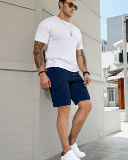 Elegancity Men’s Cargo Shorts, Summer Casual Trousers, Short Elastic Waist Chino Shorts with 6 Pockets, S–XXL