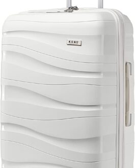 KONO Trolley Case with Beauty Case, 100% PP Suitcase Set, cream white