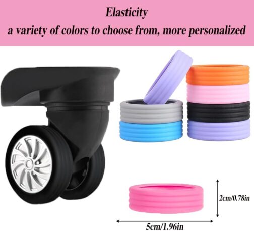 RHQFDM Pack of 8 Luggage Wheel Sleeves, Colourful Silicone Luggage Wheel Covers, Luggage, Suitcase, Wheels Cover, Reduces Noise, Luggage Roll Protection, Luggage Wheels Protection, Suitable for Most – Bild 7