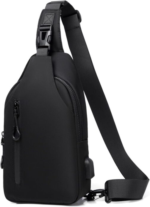 Lidxfeo Anti-Theft Multipurpose Crossbody Bag, Waterproof Chest Bag, Men's Shoulder Bag with USB Charging Port, Multiple Pockets, Sling Backpack, for Hiking, Travel, Climbing, etc, black, Black 2.0