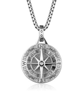 MIRKUZI Men’s Necklace with Pendant Men’s Chain Compass Pendant Birthday Gift for Men Boys (Silver)