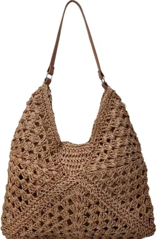 KERLYING Straw Bags Women's Summer Hollowed Beach Shoulder Bag, 2025 Leisure Shoulder Handbag by the Sea, Large Woven
