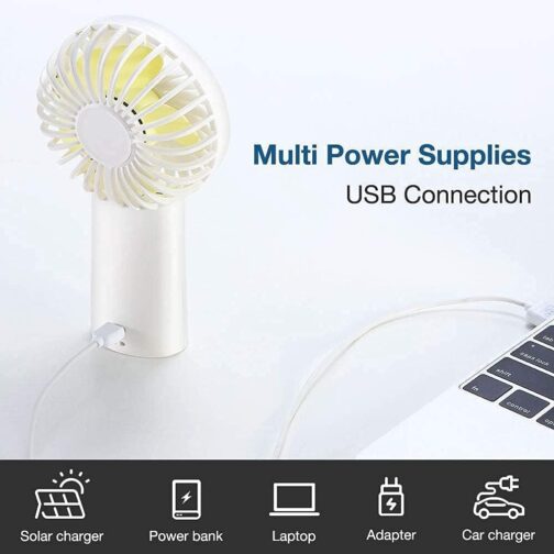JISULIFE Handheld Fan [20 Hours Long Working Time] 4000 mAh Portable Fan, USB Rechargeable Small Pocket Fan, Battery Operated with 3 Speeds for Travel/Makeup/Eyelashes, White – Bild 6