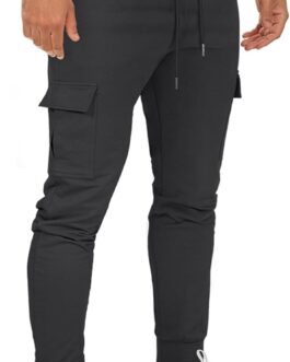 Suwangi Men’s Cargo Trousers Jogging Bottoms Sports Trousers Training Trousers Slim Fit Cotton Jogger Jogging Bottoms Leisure with Pockets