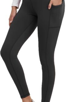Merlvida Sports Leggings Women’s High Waist Opaque Sports Leggings with Pockets Tummy Control Sports Trousers Long Elastic Leggings Soft Trousers for Yoga Workout Gym