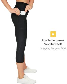 VS Capri Sports Leggings with Mobile Phone Pocket – 3 Side Pockets 3/4 Leggings for Mobile Phone, Keys, Running Trousers, Fitness Sports Tights, Black Pattern, Yoga Trousers, Sports Trousers, Jogging,