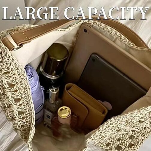 KERLYING Straw Bags Women's Summer Hollowed Beach Shoulder Bag, 2025 Leisure Shoulder Handbag by the Sea, Large Woven – Bild 3
