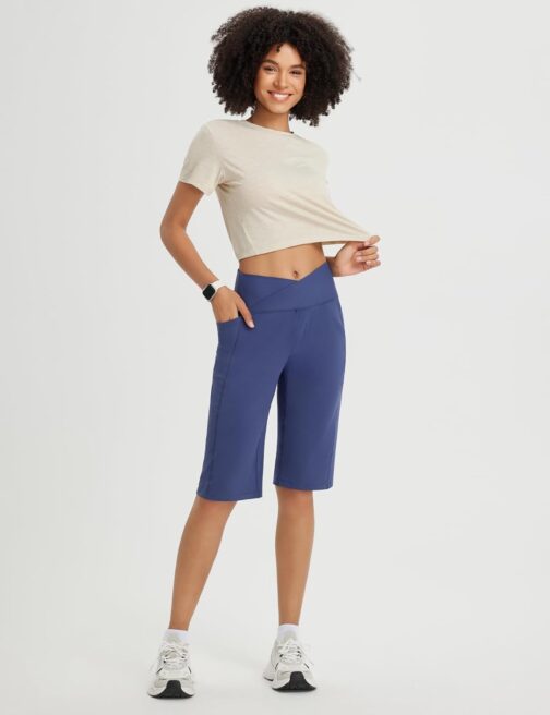 baleaf Women's Bermuda Shorts Capri Yoga Trousers with Pockets Wide Leg Straight Trousers High Waist Loose Lounge Activewear Trousers Casual Summer – Bild 6