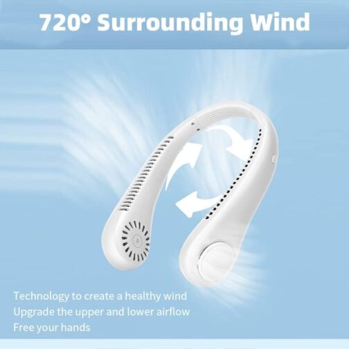 Portable USB Fan, Mini USB Neck Fan, Hanging Neck Fan, Quiet Rechargeable, 3 Speeds with 360° Airflow, Neck Fan for Hiking, Outdoor Sports, Travel, Home, Office – Bild 4