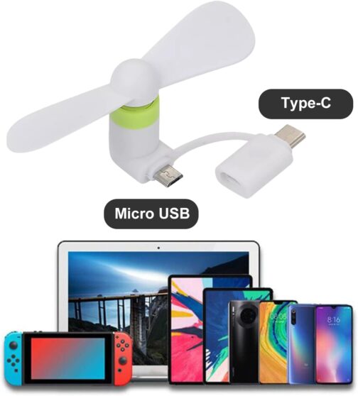KARELLS Mini Mobile Phone Fan, Mini Mobile Phone Fan, 2 Pieces Portable USB Fan, Portable Cooler Rotating Fan, USB Fan Small Quiet, 2-in-1 Fan, for Android Phones/Type-C Phones – Bild 4