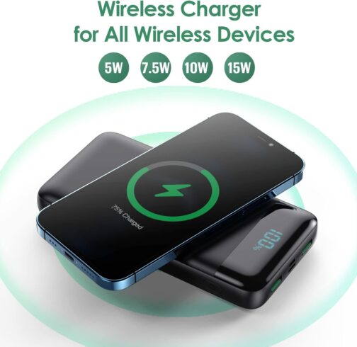 AXNEB Wireless Powerbank Fast Charging 25 W PD3.0 + QC4.0, 15 W Wireless Charger 26,800 mAh Power Bank 4 Outputs USB C External Battery with LCD Display Compatible with iPhone Huawei Samsung S20 iPad – Bild 3