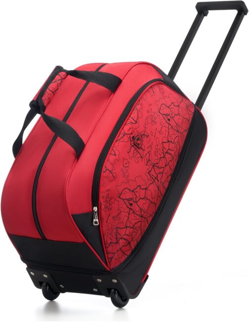 OIWAS Travel Bag with Wheels Small 50L-60L Business Trolley Hand Luggage Sports Bag Weekender Women and Men Extension, Red with card pattern, M