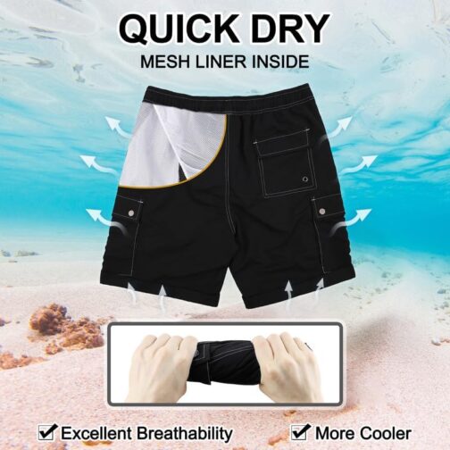 riemot Badeshorts Herren Schnelltrocknend Badehose Kurzen Strandhose Boardshorts Atmungsaktiv Sporthose Trainingshose mit Mesh-Futter und Verstellbarem Tunnelzug Größe S-3XL – Bild 3