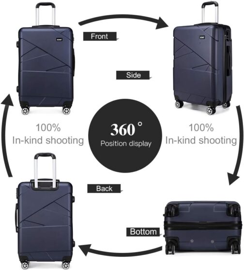 Kono Hard Shell Travel Suitcase 100% ABS Suitcase Hand Luggage Trolleys Cabin Suitcase 4 Spinner Wheels Trolley Suitcase Telescopic Handle Suitcase – Bild 4