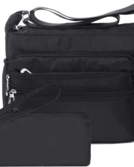 NOTAG Women’s Shoulder Bag, Waterproof Nylon Shoulder Bag, Multiple Pocket, Handbag with RFID Purse, black, Classic