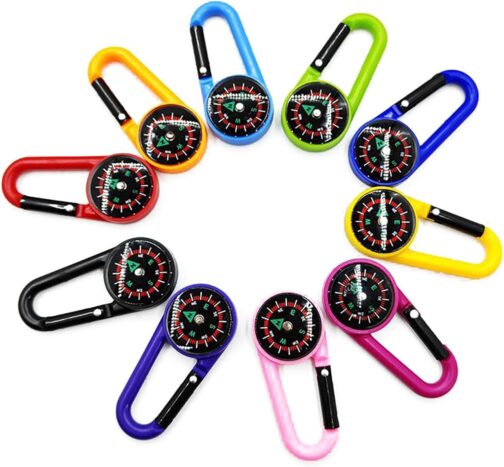 JINJUMEI Mini Compass with Carabiner Hook, Colourful Carabiner Compass for Outdoor, Camping, Hiking and Travel