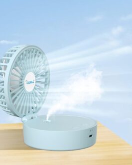 Handheld Fan, Portable Mini Fan with Cool Mist and Rechargeable Battery, Foldable Small Pocket Fan, 7 Colours Night Lights, USB Fan 3 Speeds for Travel, Office (Blue)