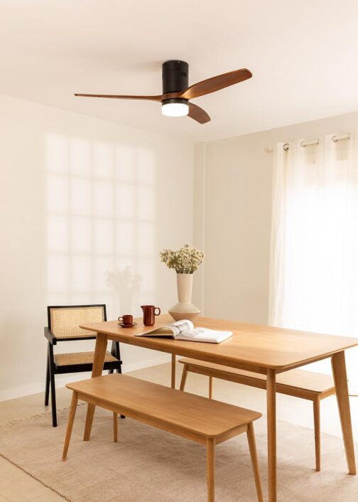 CREATE / Windcalm / Ceiling Fan with Lighting and Remote Control, Black Base with Dark Wood Blades / 40 W, Wi-Fi, Quiet, Diameter 132 cm, 6 Speeds, Timer, DC Motor, Summer and Winter Operations – Bild 5