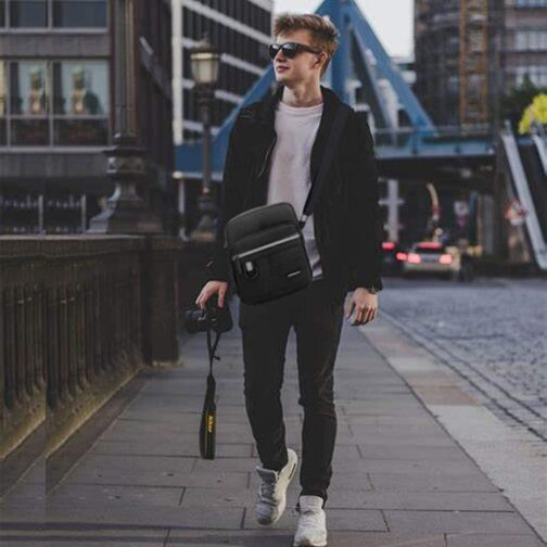 Shoulder Bag Messenger Bag Men's Bag for Hanging Small Men's Canvas Mobile Phone Bag Men for Work School Travel, black, Retro – Bild 3