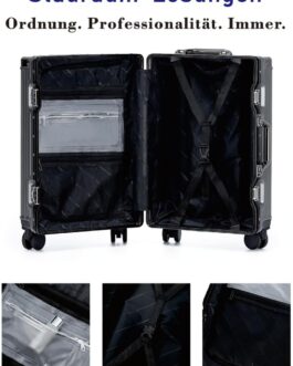 yuweijie Aluminium Frame Hand Luggage Suitcase with 4 Wheels · Hard Shells in 100% PC with Drink Holder · Travel Suitcase TSA Lock · Trolley for Business Trips, gray, S, Aluminium hard shell trolley