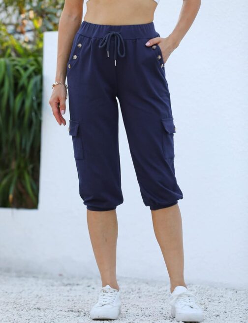 TOMEEK Capri Trousers Women's Jogging Bottoms 3/4 Sports Trousers Summer Leisure Trousers Sweatpants Shorts Plain Baggy Drawstring Waist Yoga Trousers Training Trousers with Side Pockets – Bild 5