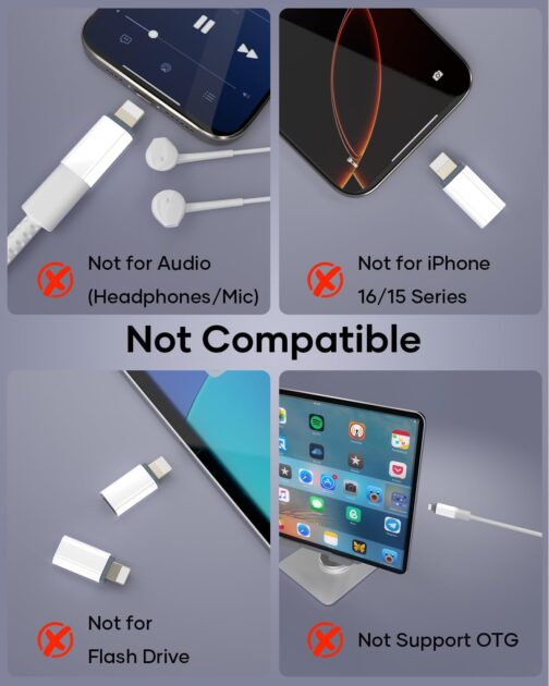 Zestiq USB C to Lightning Adapter, Pack of 2 Adapter USB C to Lightning, Supports Charging/Data Synchronisation iPhone Adapter for iPhone 14/13/12/11/iPad/Airpods, Not for Headphones/Audio/OTG – Bild 3