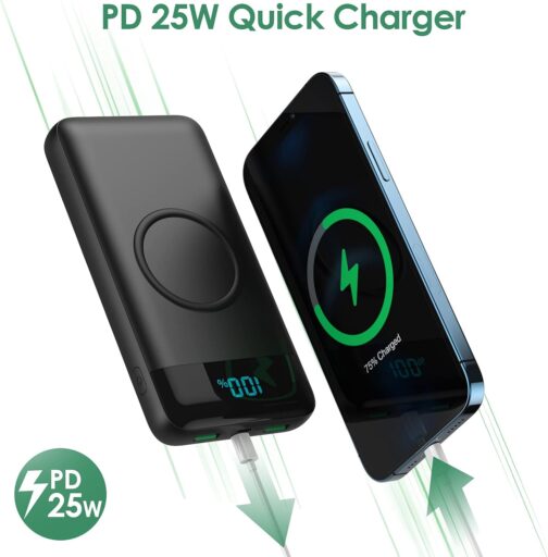 AXNEB Wireless Powerbank Fast Charging 25 W PD3.0 + QC4.0, 15 W Wireless Charger 26,800 mAh Power Bank 4 Outputs USB C External Battery with LCD Display Compatible with iPhone Huawei Samsung S20 iPad – Bild 4