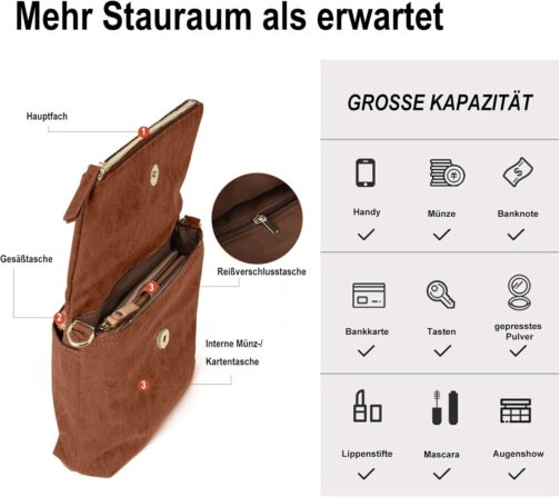 Gladdon Women's Small Shoulder Bag, Crossbody Bag, Shoulder Bag, Elegant Clutch Messenger PU Leather Bags for Daily Work, Shopping, brown, Retro – Bild 3