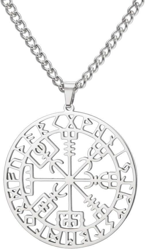 Amaxer Vegvisir Compass Necklace for Women Stainless Steel Viking Amulet Nordic Vegvisir Rune Talisman Charm Jewellery Pendant Necklace for Women