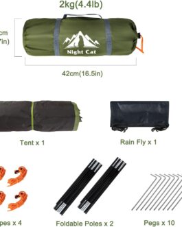 Night Cat Camping Tent for 1–2 Person, Man Waterproof Backpack Tents, Easy Setup, Lightweight for Backyard, Hiking
