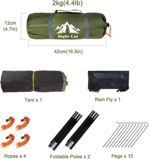 Night Cat Camping Tent for 1–2 Person, Man Waterproof Backpack Tents, Easy Setup, Lightweight for Backyard, Hiking – Bild 2
