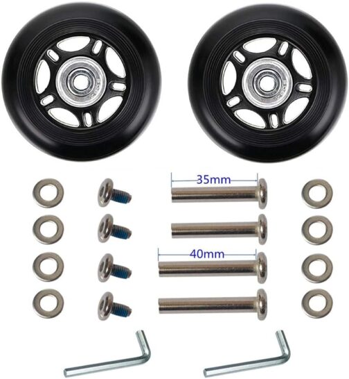 LOTOWELZON 1 Pair Black Mute Luggage Replacement Wheels 64/68/70/75/80/84/90 mm Thickness 24 mm with 6 mm Ball Bearings Repair Kits ABEC 608zz for Suitcases and Inline Outdoor Skate