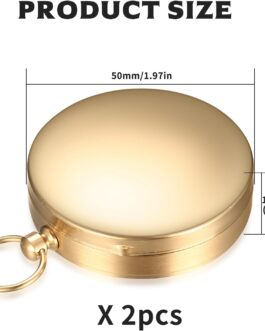 Pack of 2 Outdoor Compass, Portable Waterproof Pocket Compass, Portable Brass Compass with Luminous Numbers for Outdoor Activities, Hiking, Climbing, Navigation (Golden)
