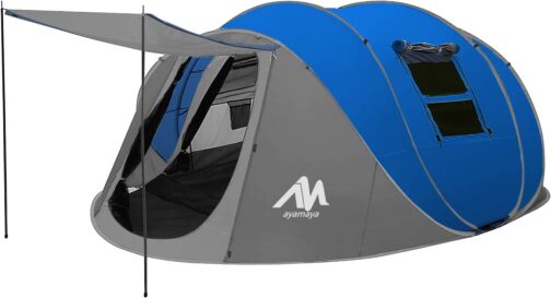 AYAMAYA Tent 4-6 Person Waterproof Pop Up Tents Family Tent [5 Windows] Giant Camping Tent Double Walled Throw Tent Shelter 6 Man Tent with Porch for Outdoor Sports Picnic Hiking Travel