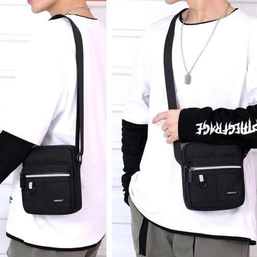 Shoulder Bag Messenger Bag Men's Bag for Hanging Small Men's Canvas Mobile Phone Bag Men for Work School Travel, black, Retro – Bild 2
